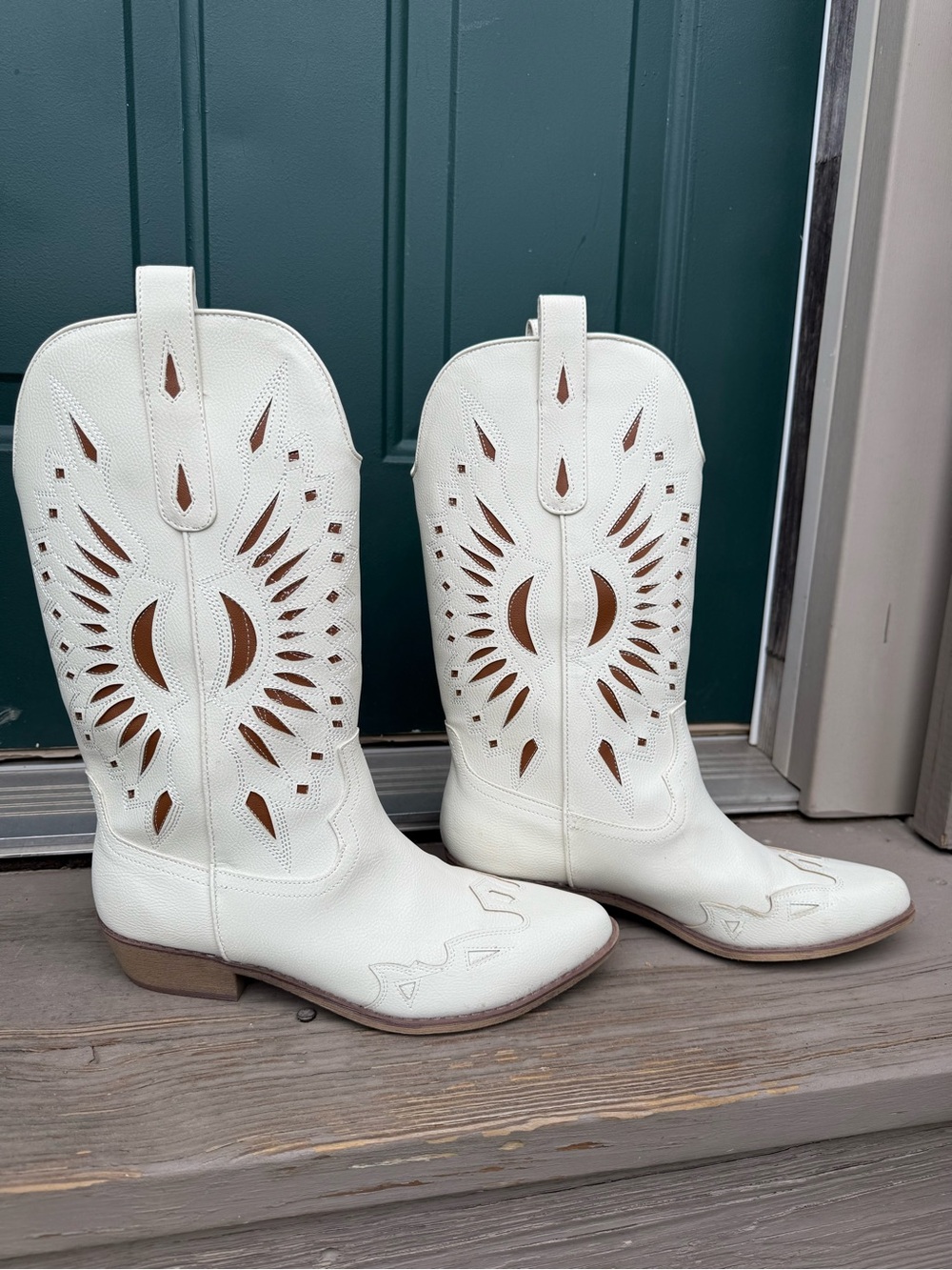 Altar'd State white Leather Boots with cutouts